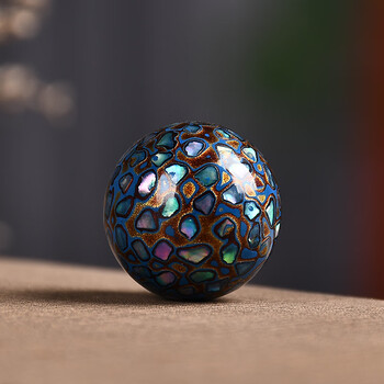 帛灵贝壳大漆珠单珠 螺钿女士手链佛珠手串饰品漆器非遗 蓝金2.0cm