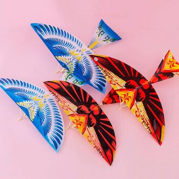 飞鸟手抛飞机特竹蜻蜓橡皮筋动力组装扑翼鸟玩具 大号鲁班飞鸟20个