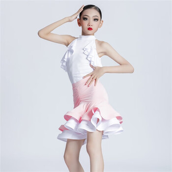 心菲痒夏季儿童拉丁舞练功服女孩分体舞蹈裙子少儿标准比赛演出服装