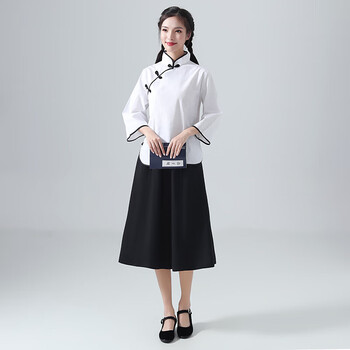 民国学生装女复古毕业班服五四青年装中山装合唱演出服民国风女装白色