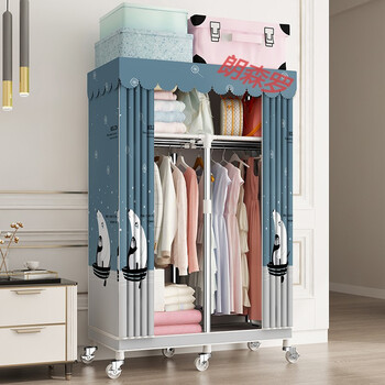 拉链封闭布衣柜钢管加粗加固加厚钢架家用密封简易布柜带轮子8545170