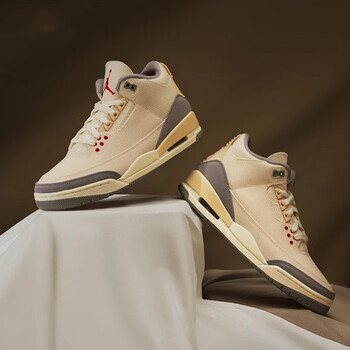 耐克nikeairjordan3aj3米白灰棉布复古休闲中帮球鞋dh713910045
