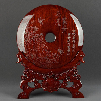 斯辰潍坊红木嵌银平安扣花梨木摆件新中式古典国风非遗特产工艺纪念品