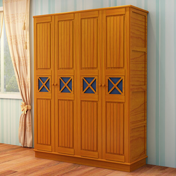 全实木衣柜小户型卧室三门衣柜整体木质衣橱套房家具衣柜 棕色款四门