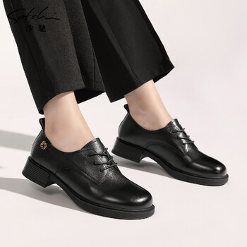 沙驰satchi22年春新品头层牛皮英伦风系带深口休闲小皮鞋乐福鞋通勤女