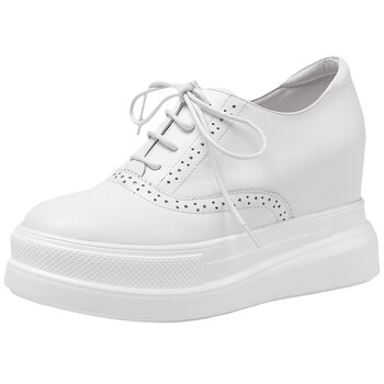 厚底内增高小白鞋秋季新款运动休闲鞋纯色牛皮单鞋复古松糕鞋白色33