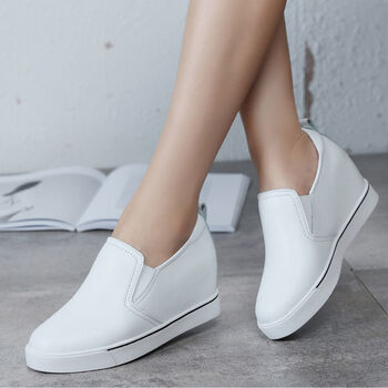 增高女鞋透气小白鞋女百搭妈妈鞋一脚蹬单鞋大码休闲运动鞋春秋款白色