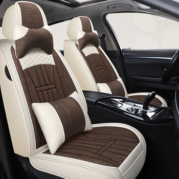 北京现代瑞纳汽车座套四季通用亚麻坐套座椅套全包坐垫豪华版米咖啡色