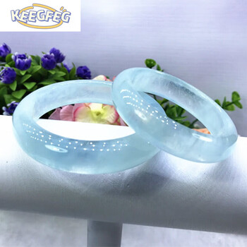 keegfeg高冰种海蓝宝手镯女浅蓝海蓝宝手镯原石加宽加厚水晶镯5051