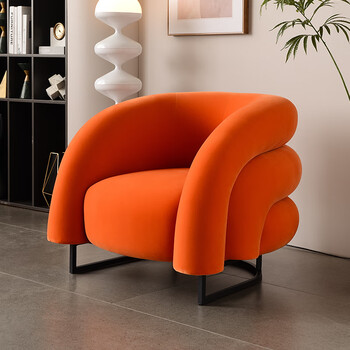 沙发椅单人位客厅阳台设计师款网红懒人简约沙 绒布-橙色(91*85*74cm)