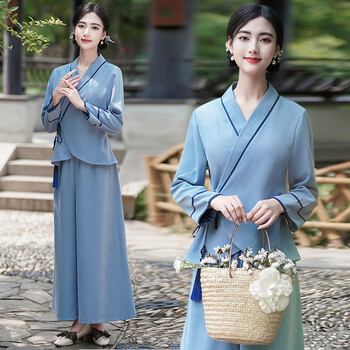 服装茶艺服装美容院养生馆工作服足疗女技师衣服中国风唐装女秋冬套装