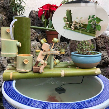 幕墙太阳能竹筒流水器水车风水轮鱼缸过滤器竹子流水摆件自制循环水泵