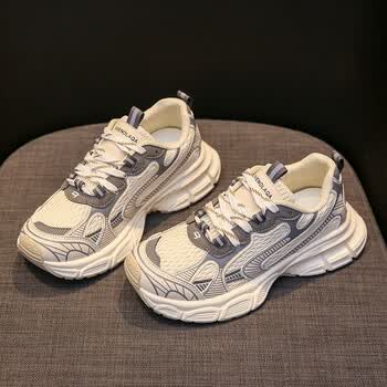 鞋女运动休闲百搭厚底增高情侣款鞋子女轻便舒适透气大码女鞋 奶茶色