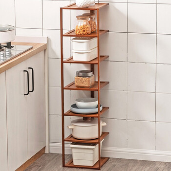 木马人多层简易落地厨房置物架家用厨具架收纳用品储物架实木防尘家用