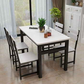 长方形餐桌椅组合家用现代简易小户型餐桌4人6人快餐饭店客厅桌子白色