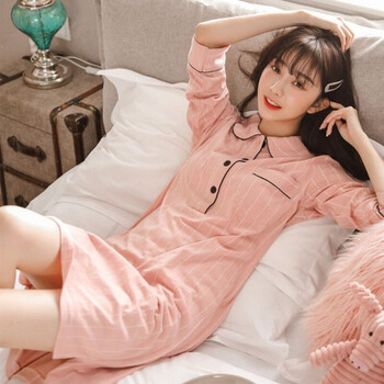 高品质女士睡衣睡裙女秋少女韩版时尚学生可爱休闲长袖连衣裙小翻领可