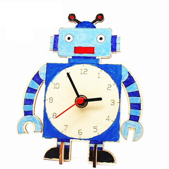 自装拼装时钟材料钟表模型学生时间教具科技 机器人1号时钟 6色彩笔