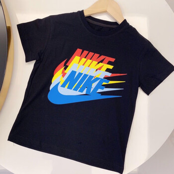 nike耐克男童儿童字母印花运动n加纯棉女童短袖亲子装t恤潮范童装黑色