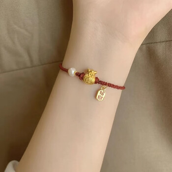 迈道老凤凰黄金小福袋手链铃铛足金999编织手绳招财纳福手串送女友