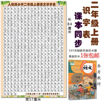 2018部编人教版二年级语文上册识字表挂图同步课本二年生字表挂图1张二