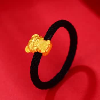 蒂蔻(tico)999足金生肖虎转运珠黄金戒指男款编织绳指环3d硬金戒圈