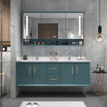 凸凸卫浴 北欧橡木浴室柜简约洗手池轻奢岩板无缝陶瓷一体洗手盆柜