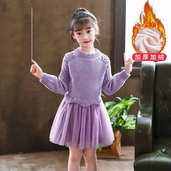 汀梵娜儿童毛衣公主裙毛线连衣裙女童秋冬蓬蓬裙女孩童装裙洋气紫色