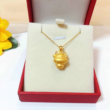 牛吊坠999足金生肖牛项链本命年属相转运珠女款硬金挂坠 金牛吊坠约1