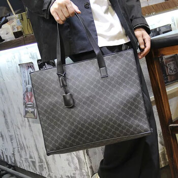 酷奇袋鼠官i方2021新款青年潮流格子手提包男士日常休闲单肩包男生大