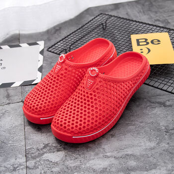 洞洞鞋男士凉鞋防滑沙滩鞋休闲时尚半拖鞋透气包头鞋凉拖男232红色40