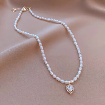 uuhomeparty淡水真珍珠项链小米珠轻奢锁骨爱心吊坠甜美法式气质百搭