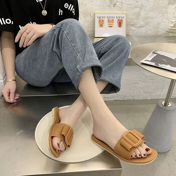 2021夏季凉鞋网红方扣水晶透明平底凉拖外穿百搭时尚拖鞋女生xk深