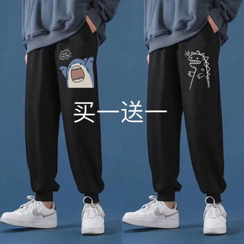 薄款宽松运动潮流百搭束脚九分裤子男抗皱薄款裤子鲨鱼太阳龙2件装s