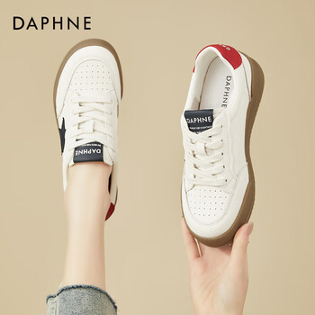 达芙妮星星小白鞋女2024春夏季新款复古板鞋平底百搭休闲德训鞋子 红