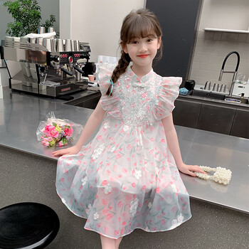 2024新款儿童夏款国风汉服旗袍公主裙夏装女孩裙子粉红色130cm130cm