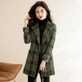 西诺迩双面羊绒大衣女2023新款小个子格子毛呢外套秋冬款今年流行中