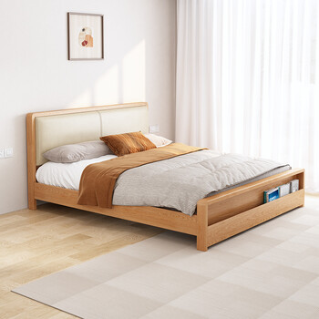 乐系(lexi) 软包靠背床榻榻米落地实木床1.8米现代简约家用床1米5床1.