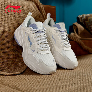 李宁运动鞋女鞋2024新款春季启星云减震复古休闲小白老爹鞋跑步鞋香槟