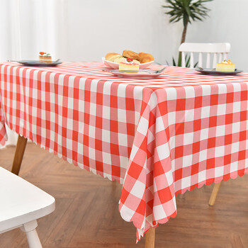 远嘉妮格子桌布方格餐桌布风长方形桌布用田园清新餐布 红白 格子