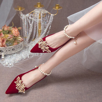 照顾你takecareofyou红色婚鞋女小低跟秀禾婚纱两穿新娘高跟鞋中式