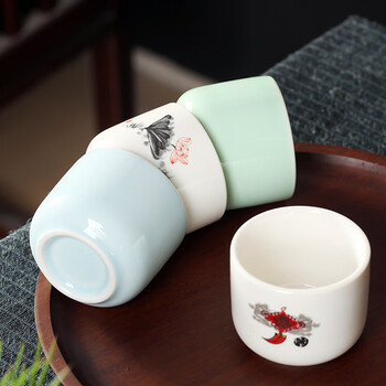 奥丝达陶瓷小号圆口白酒杯二两装家用中式复古酒盅一口杯清酒茶杯啤酒