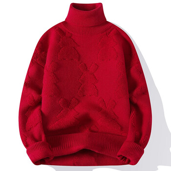 建功高领打底衫男士秋冬季潮牌加厚兔年本命年红色毛衣内搭针织衫衣服