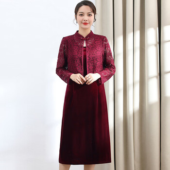 卓特尼妈妈婚宴婚庆礼服小个子喜婆婆春装连衣裙中老年女装春秋结婚