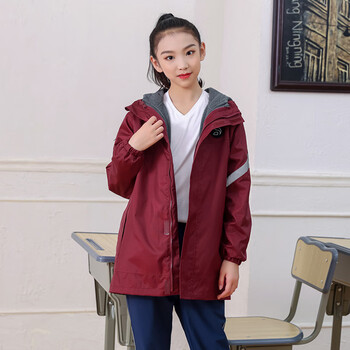 陇聚福校服冲锋衣冬季三合一外套加绒加厚中小学生班服户外冲 枣红色