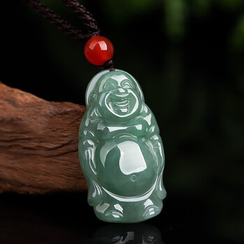 kerla缅甸a货翡翠油青佛公弥勒佛吊坠小站佛笑佛玉佩 石为玉玉佩