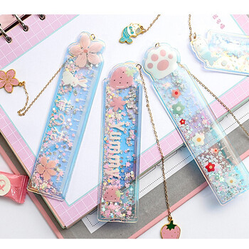 流沙尺子创意樱花流沙书签尺子网红尺子文具可爱吊坠书签尺卡通少女心