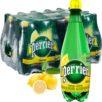 巴黎水（Perrier）法国原装进口 气泡矿泉水 柠檬味含气天然矿泉水 500ml*24瓶 （塑料瓶）整箱