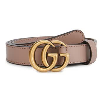 古驰腰带】古驰GUCCI 女士灰粉色牛皮双G带 
