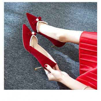 婚鞋秀禾婚纱两穿2020年女冬红色新娘鞋不累脚细跟高跟鞋婚宴 酒红色