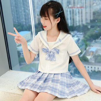 小黄鸭森活六一儿童节jk女童夏季短袖水手服儿童学院风百褶裙套装中大